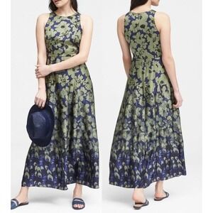 NWT Banana Republic Floral Fit & Flare Maxi Dress Size 14 Navy Sleeveless